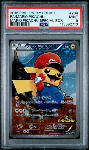 Mario Pikachu Full Art 2016 XY Promo #294/XY-P · Mario Pikachu Special Box PSA 9 MINT · 113392713
