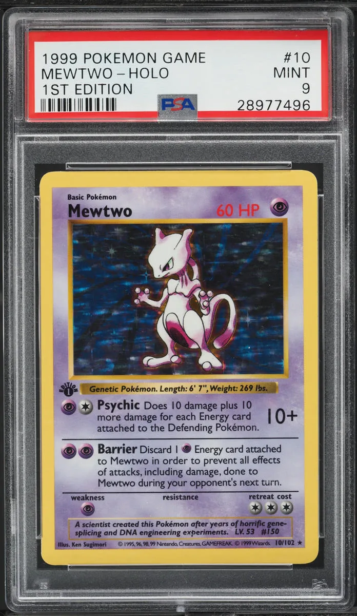 Mewtwo Holo 1999 Base Set #10/102 · 1st Edition Shadowless PSA 9 MINT · 28977496