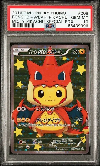 Poncho-wearing Pikachu — Mega Charizard Y 2016 XY Promo #208/XY-P · M.C. Y Pikachu Special Box PSA 10 GEM MT · 66439396